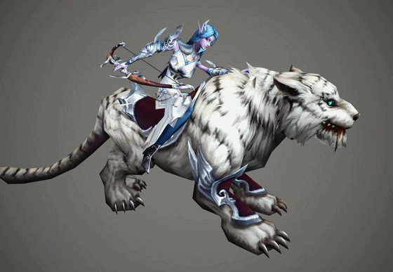 Animated Elf Hunter Jane Model Elf Rider White Tiger Mount Elf