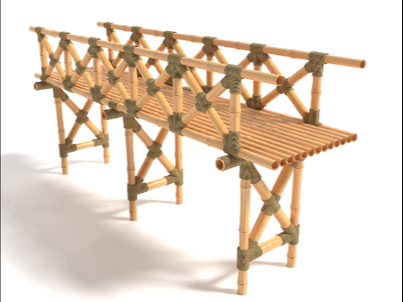 Bamboo Bridge Small Bridge Modern Style Realistic Scene Parts