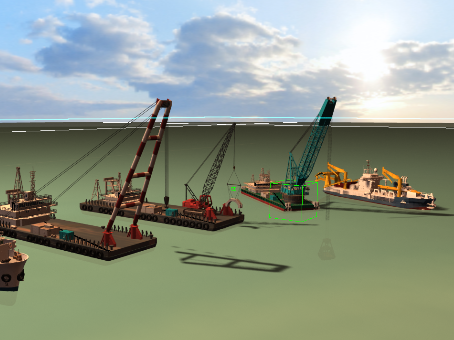 Engineering vessel, working vessel, tugboat, construction vessel, sand dredger, crane vessel, floating crane, sand dredger, tugboat