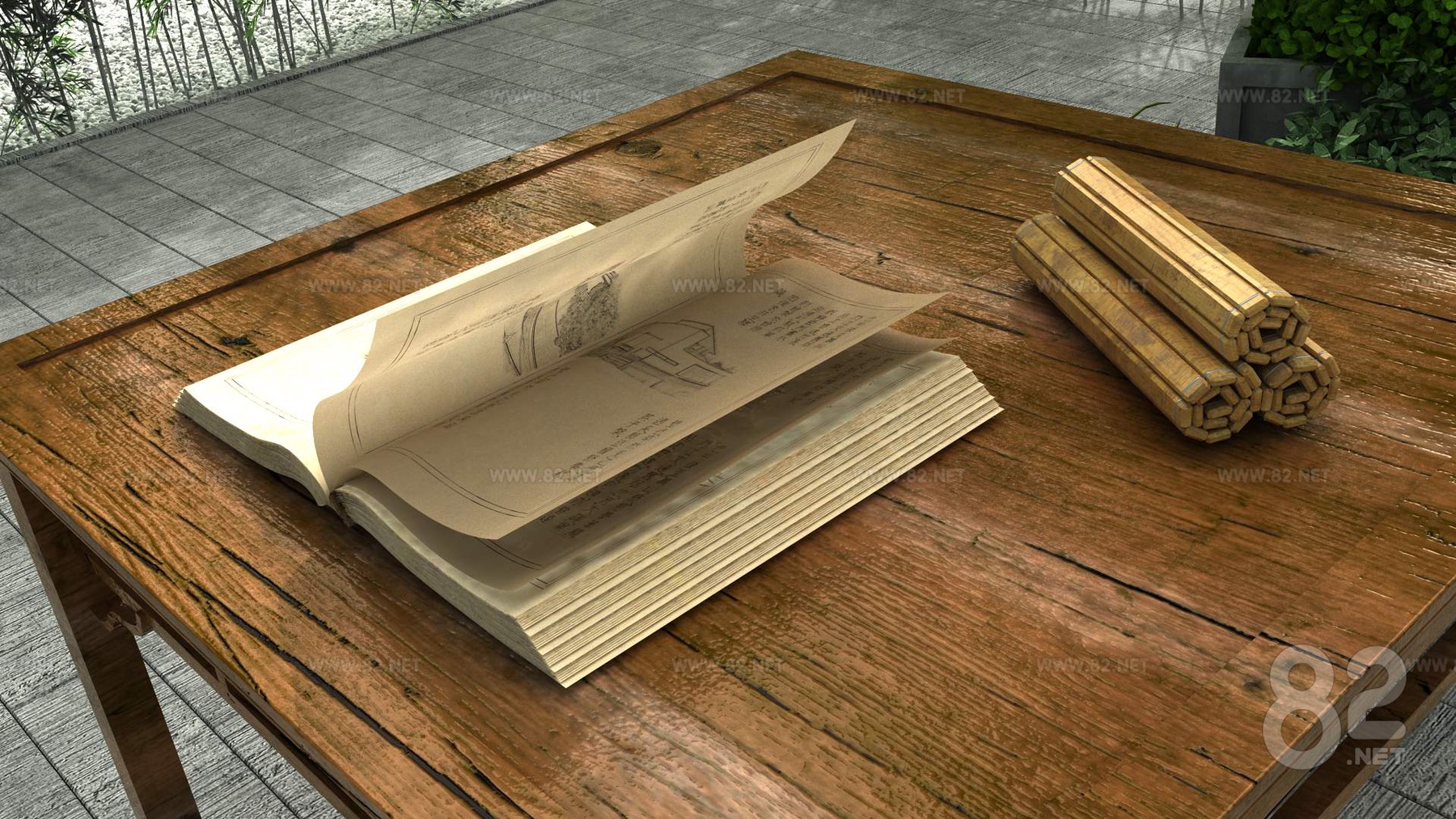 Realistic ancient thread-binding books ancient books 3d Model max ...