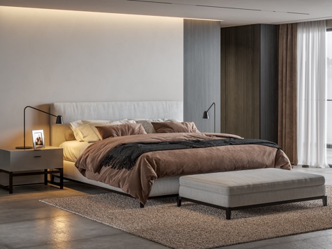 MINOTTI Modern Double Bed Bed End Stool Bedside Cabinet