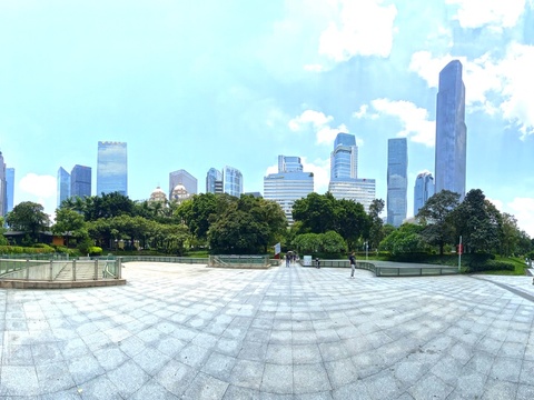 HDR day view blue sky white clouds day view city leisure square skyline panoramic sky