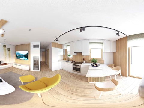 Modern Living Room Panoramic View