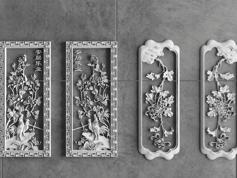 Chinese Style Stone Carving of Flowers and Birds