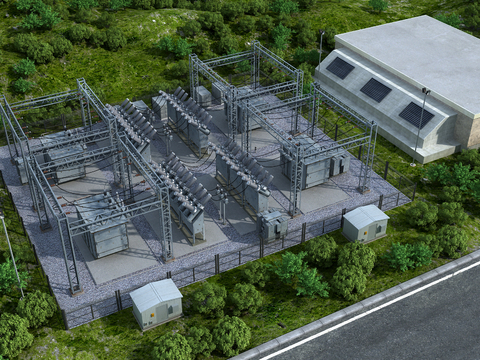 Industrial wind substation bird's-eye view