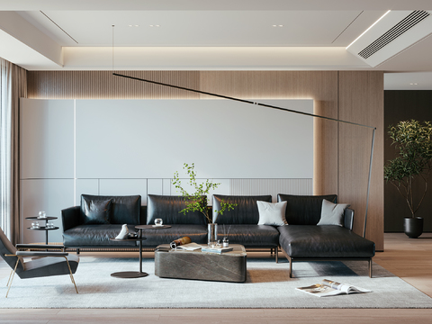 Molteni & C Modern Black Leather Corner Sofa Combination