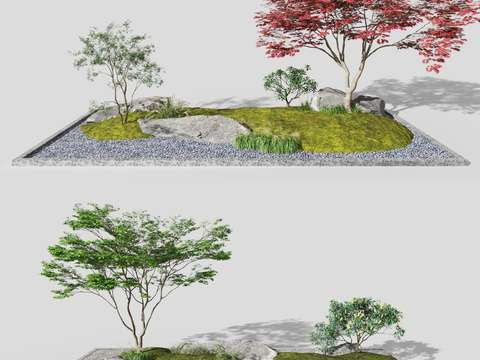 Modern stone steps red maple landscape sketch