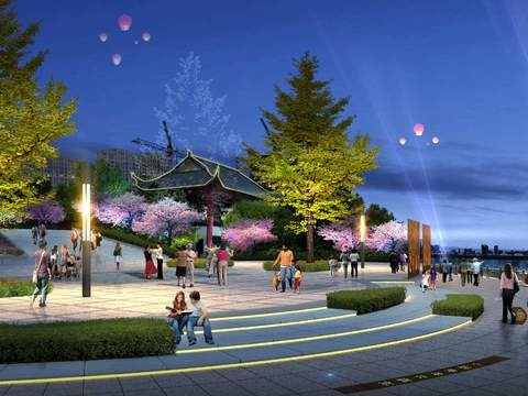 Neo-Chinese Style park landscape psd