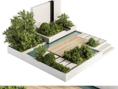 Modern courtyard green plant flower pond sketch