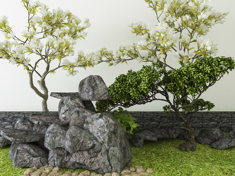 Neo-Chinese Style mountain stone gardenia garden sketch