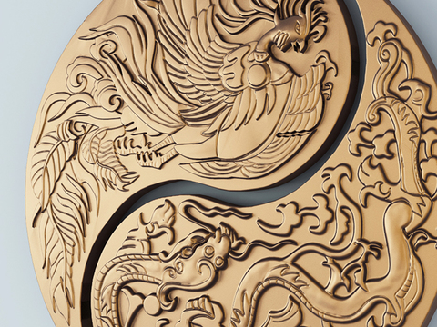 Chinese Dragon and Phoenix Tai Chi Relief Pendant