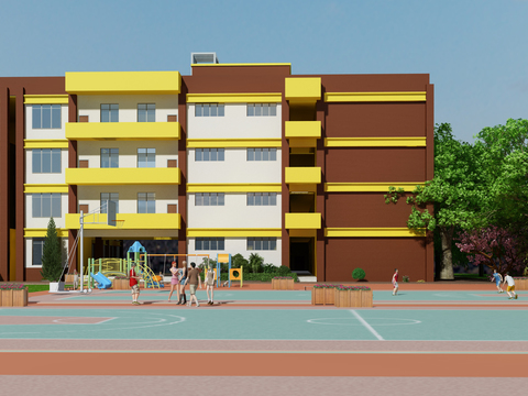 Appearance of modern school teaching building playground