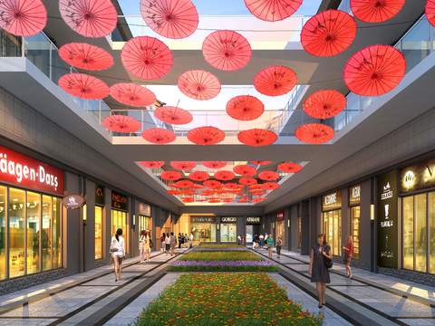 New Chinese Commercial Street Pedestrian Street Atrium psd