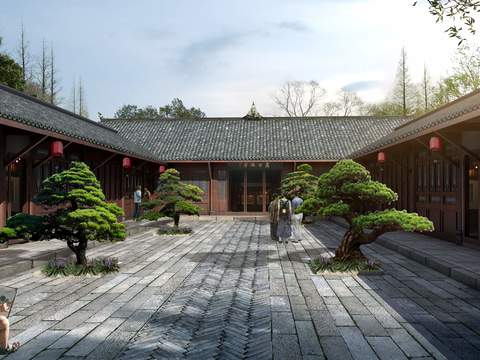 Chinese courtyard interior psd