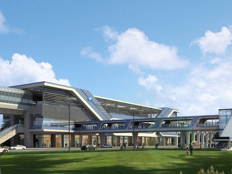 Modern high-speed railway station light rail train platform