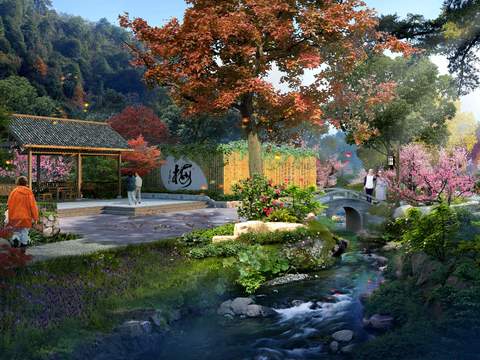 Neo-Chinese Style wetland park garden psd