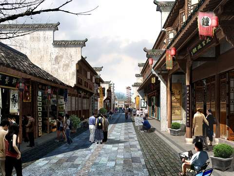 Chinese style ancient town street landscape psd