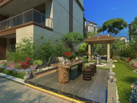 New Chinese Villa Courtyard Garden