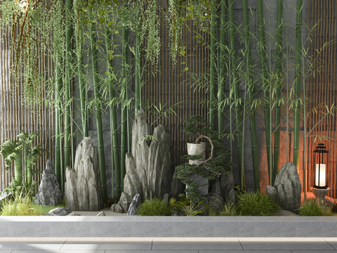 New Chinese bamboo rockery gardening sketch