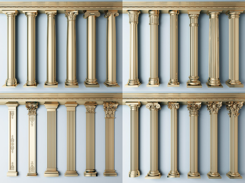 European-style gilded Roman columns with carved columns