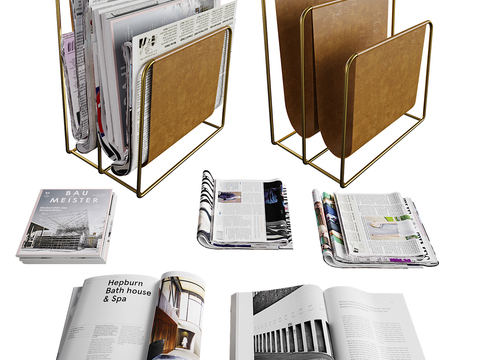 Modern Bookshelf Newspapers and Books