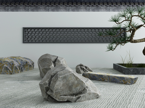 Japanese style Garden Landscape withered landscape stone