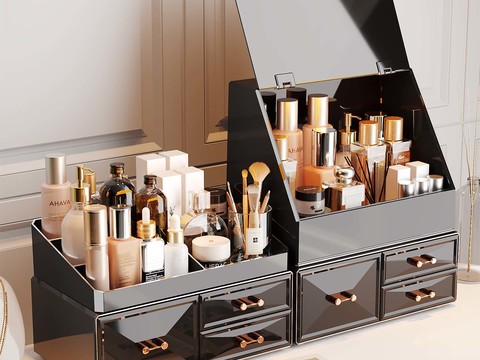 Modern Black Acrylic Makeup Case Makeup Table