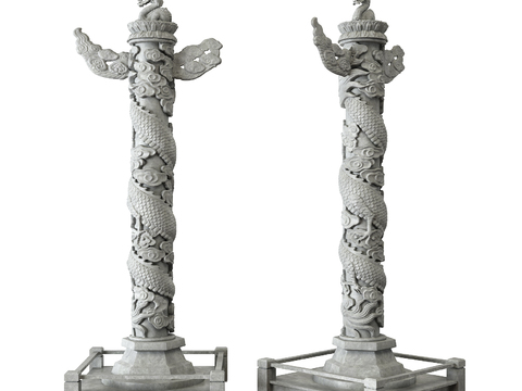 Neo-Chinese Style Landscape Sculpture of Dragon Pillar