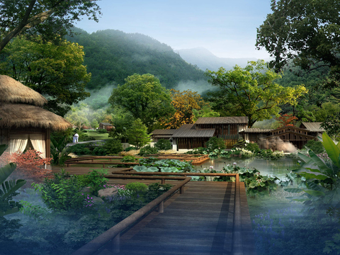 New Chinese Lotus Wetland Landscape psd