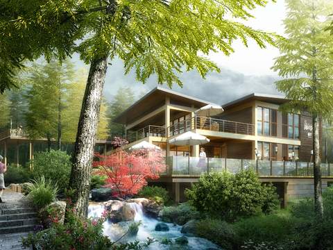 new chinese mountain villa garden psd