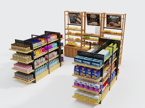 Modern supermarket commodity shelves