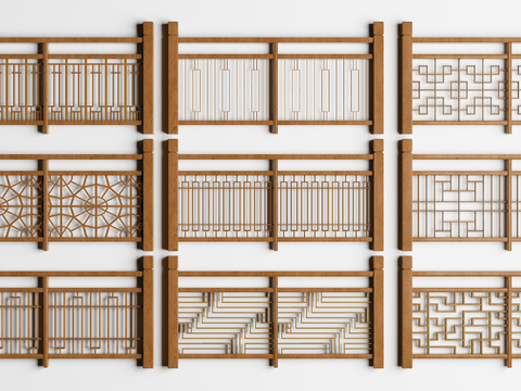 Chinese-style solid wood guardrail combination