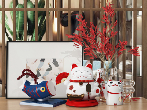 Japanese-style lucky cat vase ornaments