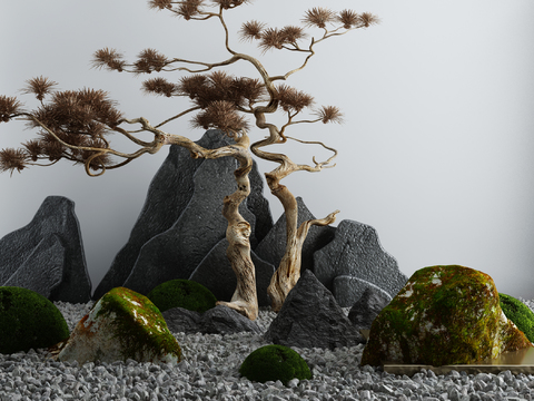 New Chinese-style rockery dry tree landscape sketch