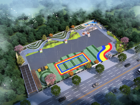 Outdoor bird's-eye view planning of modern kindergarten