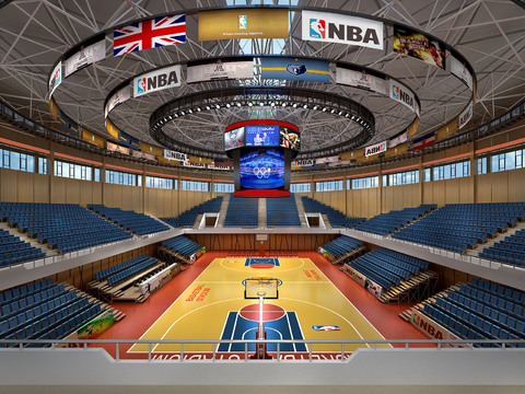 Modern NBA Basketball Court Gymnasium