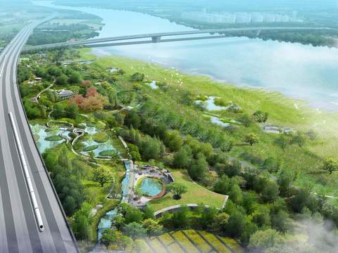 modern light rail wetland landscape psd