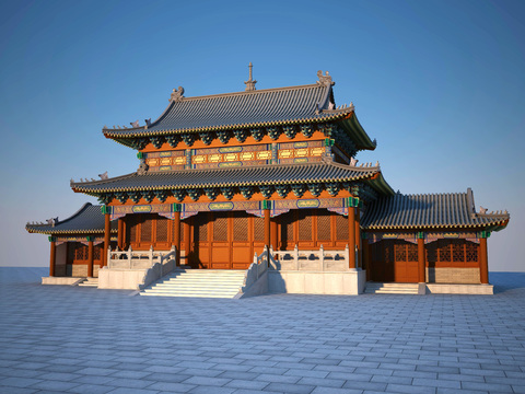 Chinese-style ancient building hall architectural appearance