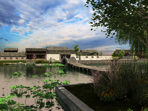 Natural Wind Ancient Town Lotus Pond Landscape