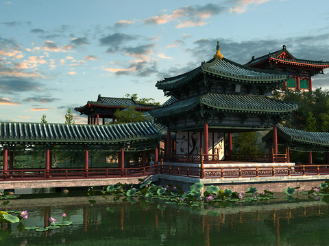 Chinese ancient building promenade pavilion garden landscape