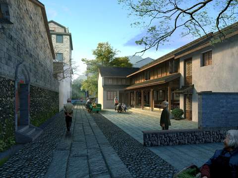 Neo-Chinese Style commercial street pedestrian street landscape psd