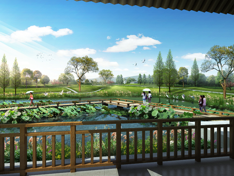 Neo-Chinese Style garden landscape psd