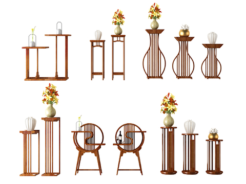 Neo-Chinese Style vase flower stand combination