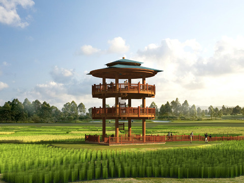 Chinese-style observation platform overlooking pavilion observation platform