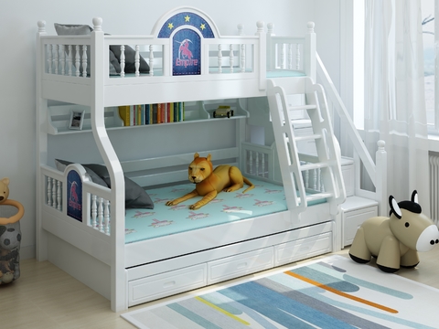 Korean-style solid wood high-low bed for children