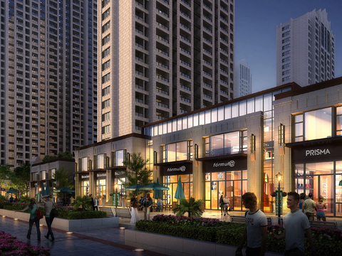 Night view of shops along the street in Jianou residential district