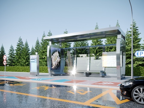 Modern Bus Station Waiting Booth