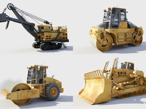 Modern road roller bulldozer excavator combination