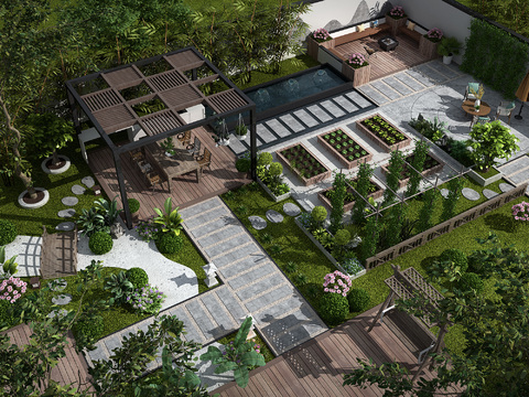 New Chinese courtyard garden bird's eye view