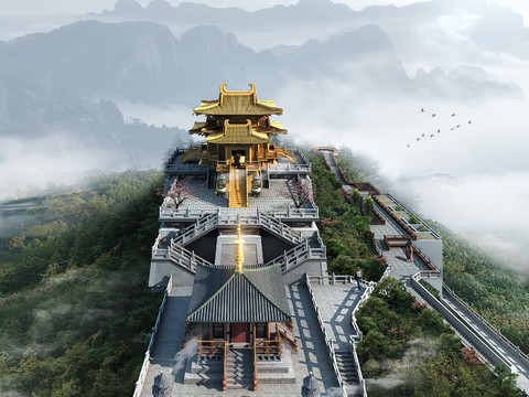 Chinese ancient temple bird's eye view psd